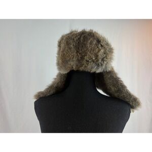 Mad Bomber Trapper Hat Olive Green Nylon‎ Natural Rabbit Fur Trim Small